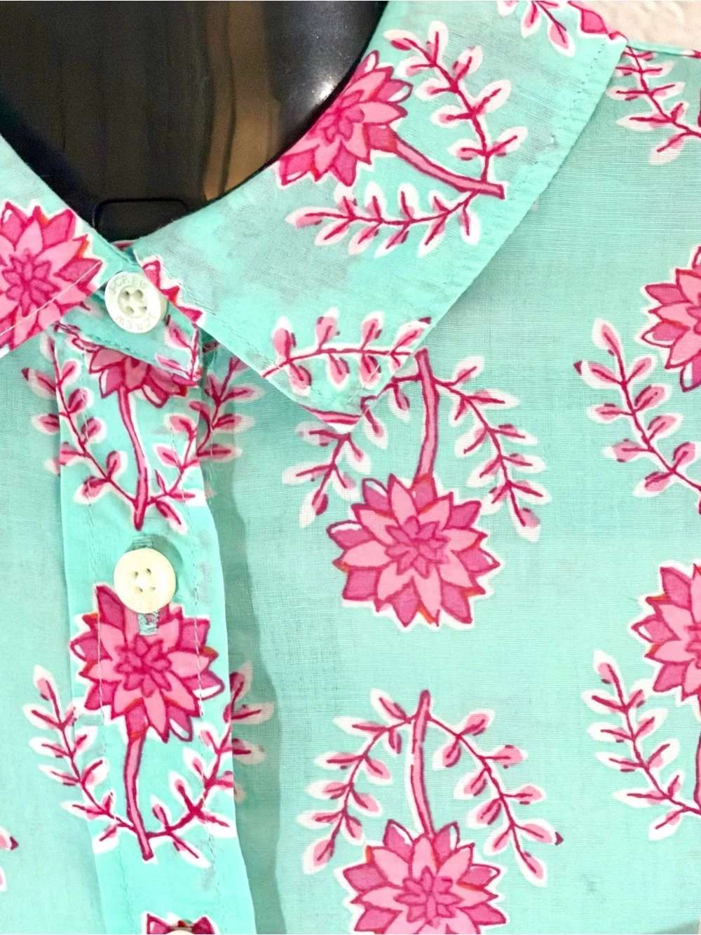 J.Crew Mint Green Pink Floral Block Print Button Down Petite Small PS